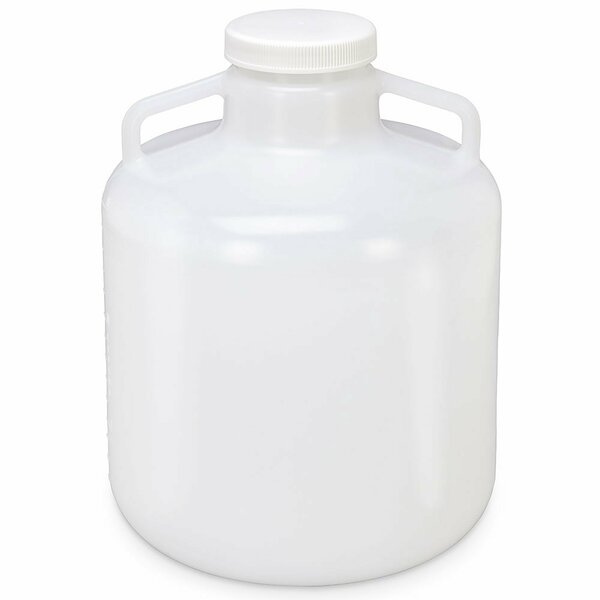 Globe Scientific Carboy, Round with Handles, Wide Mouth, LDPE, White PP Screwcap, 15 Liter, Molded Graduations 7260015